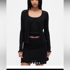 Gap Pointelle Black Ribbed Knit Cardigan and Skirt Set
